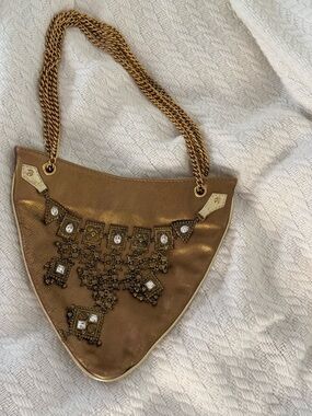 Giuseppe Zanotti Metallic Gold Jeweled Chain-Handle Shoulder Bag